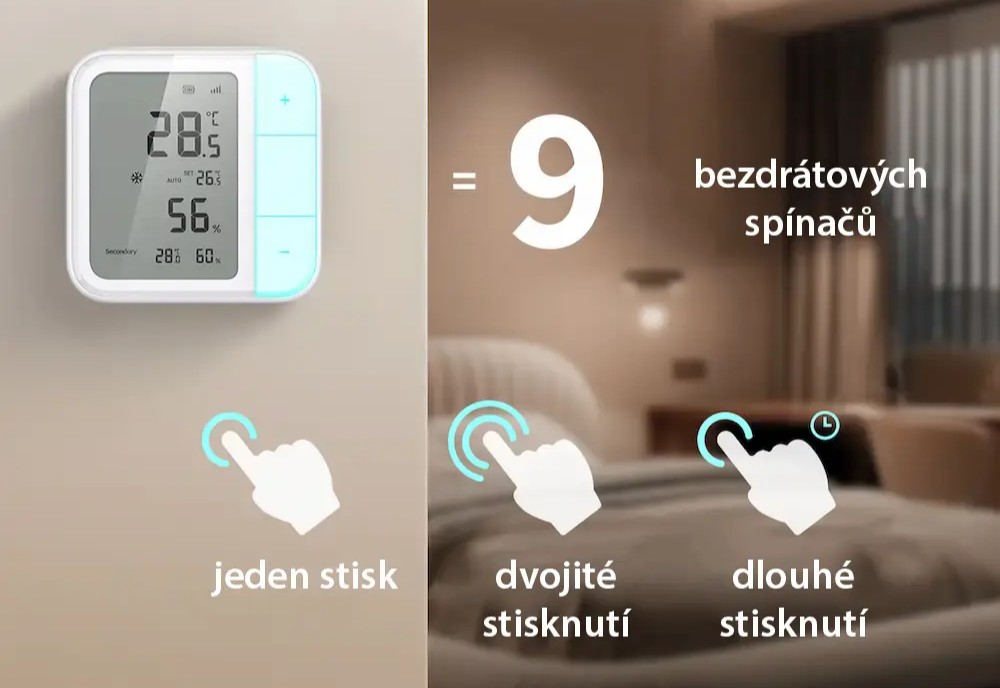 Aqara w100 climate sensor senzor teploty a vlhkosti s ovládáním termostatu funkce evtech_cz